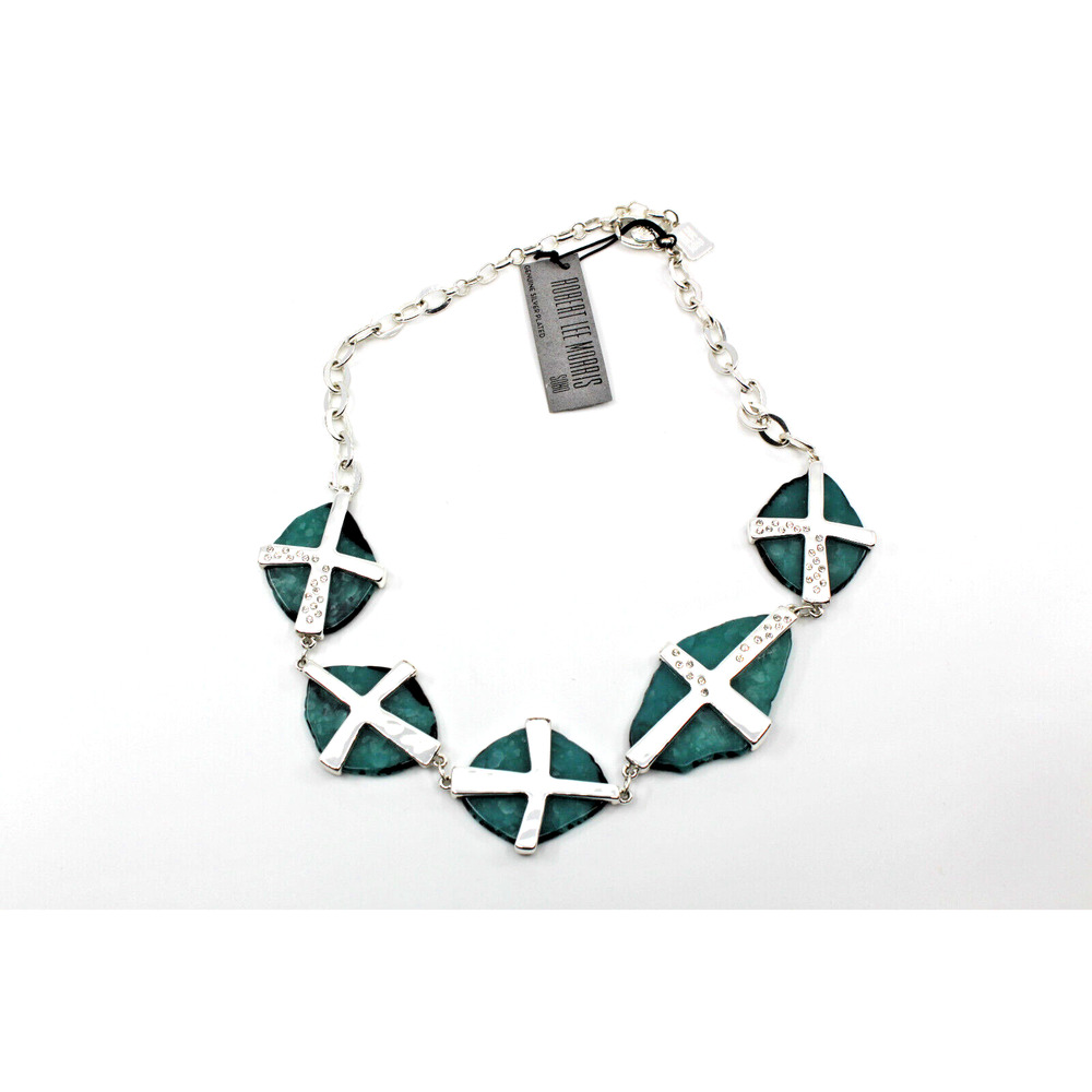 A8 Brand New ROBERT LEE MORRIS Cross Crystal Silver Tone Necklace $120